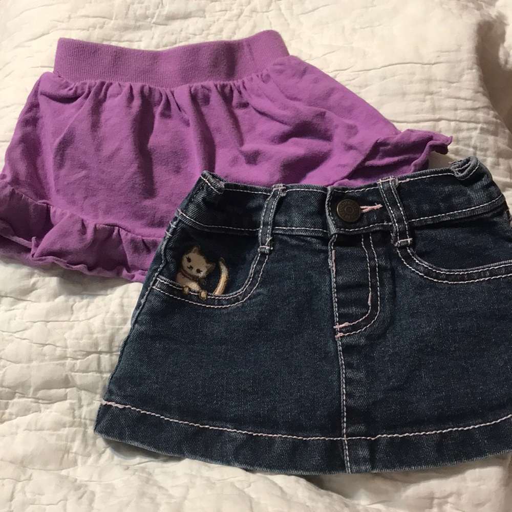 Lot of 2 Skirts Blue Jean and Purple Cotton 6-12M